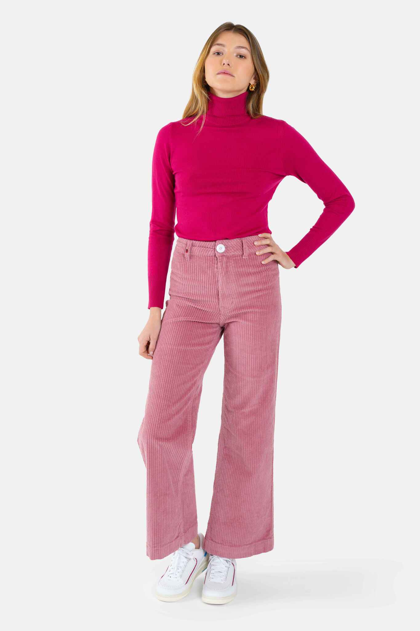 Flared trousers in old pink velvet FAUVE