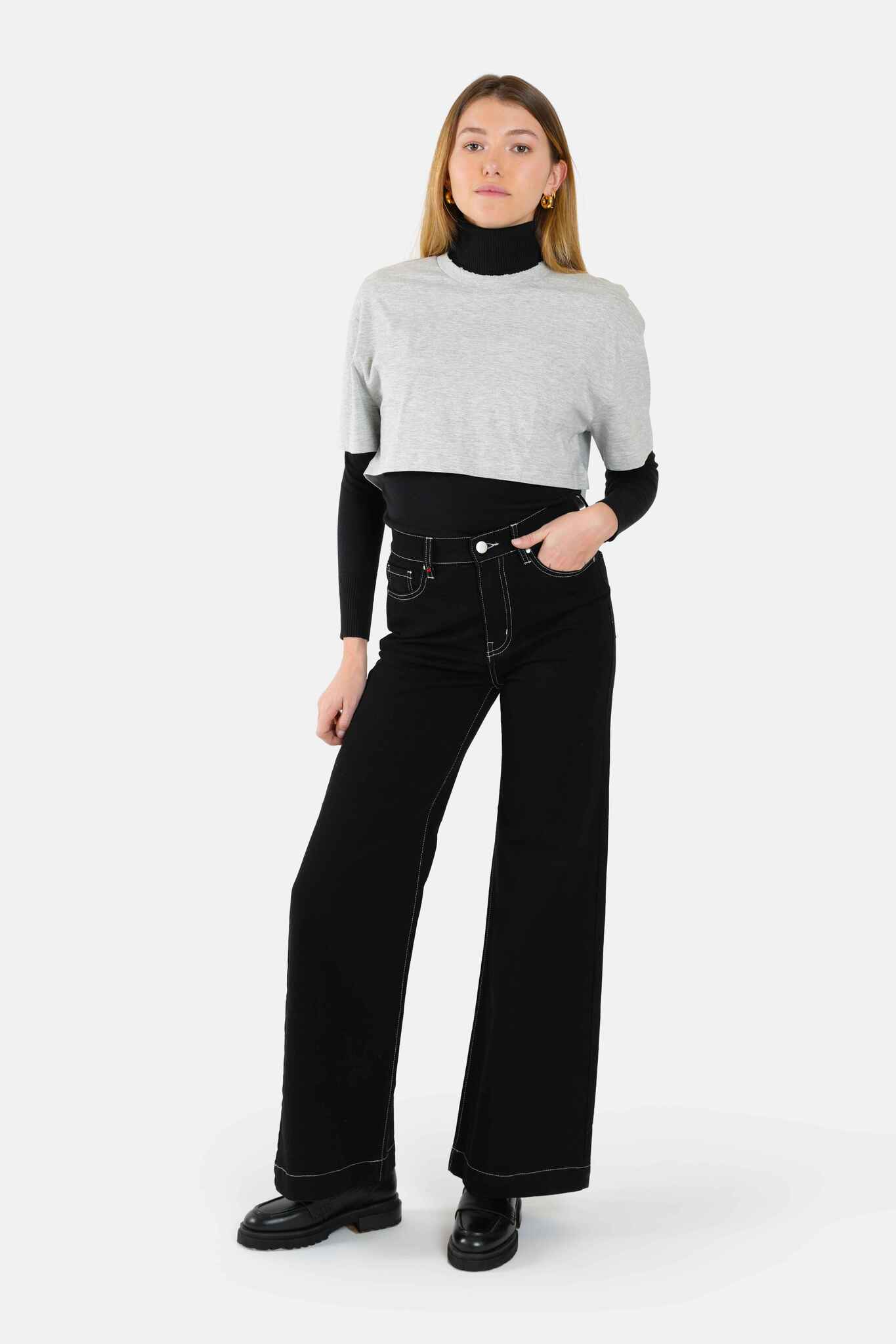 Jean large FLEURE noir