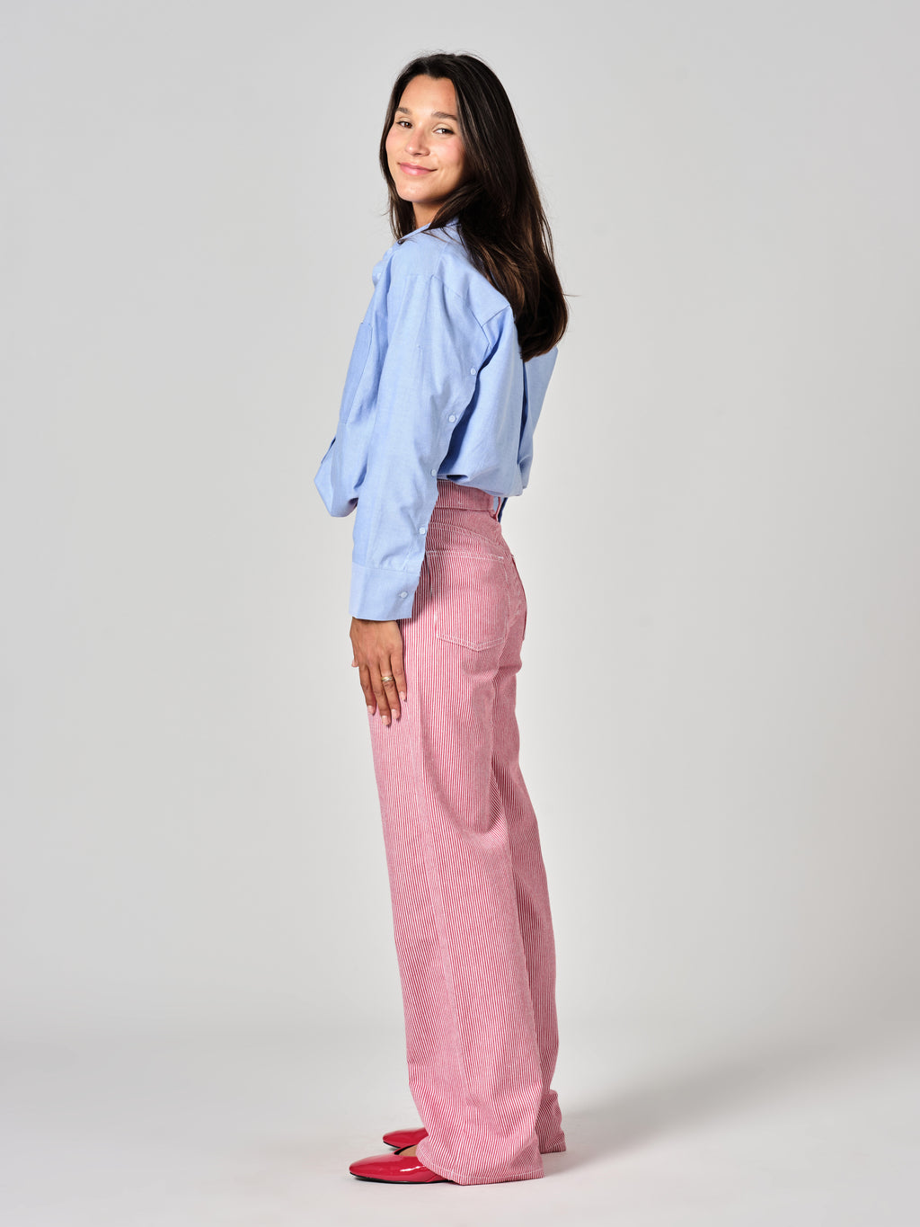 Red FOREST STRIPE flared jeans