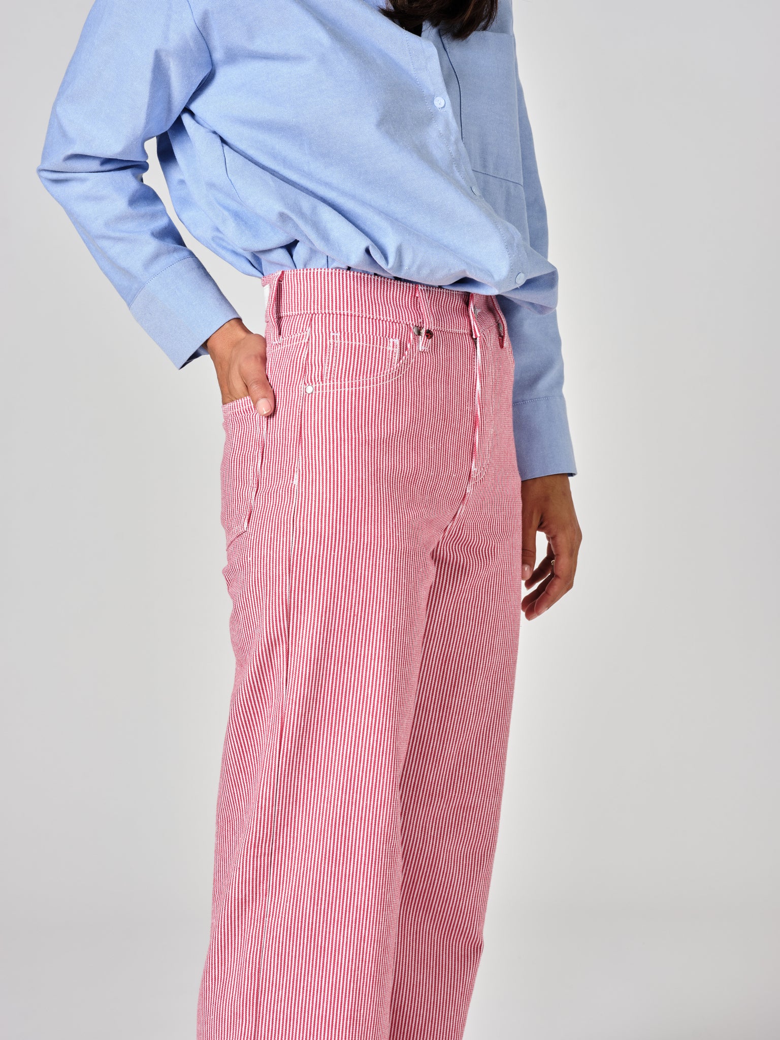 Red FOREST STRIPE flared jeans