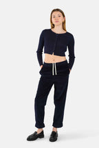 Navy blue comfort mom pants in velvet FRANCE