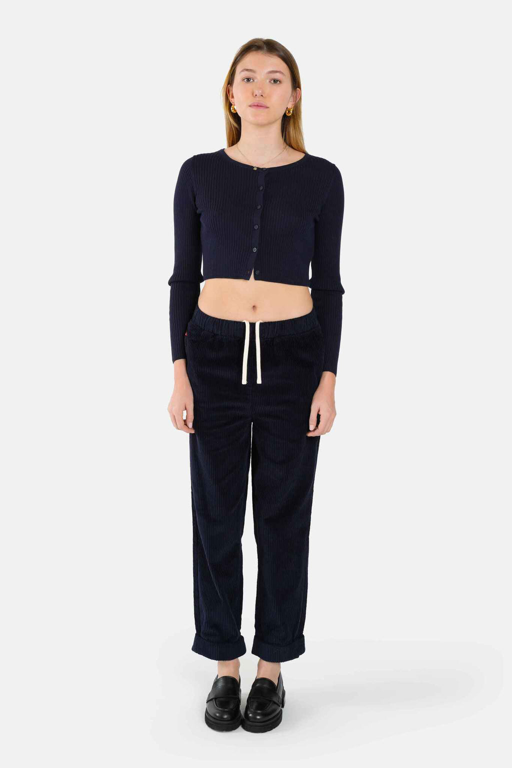Pantalon Mom confort Bleu marine en velours FRANCE