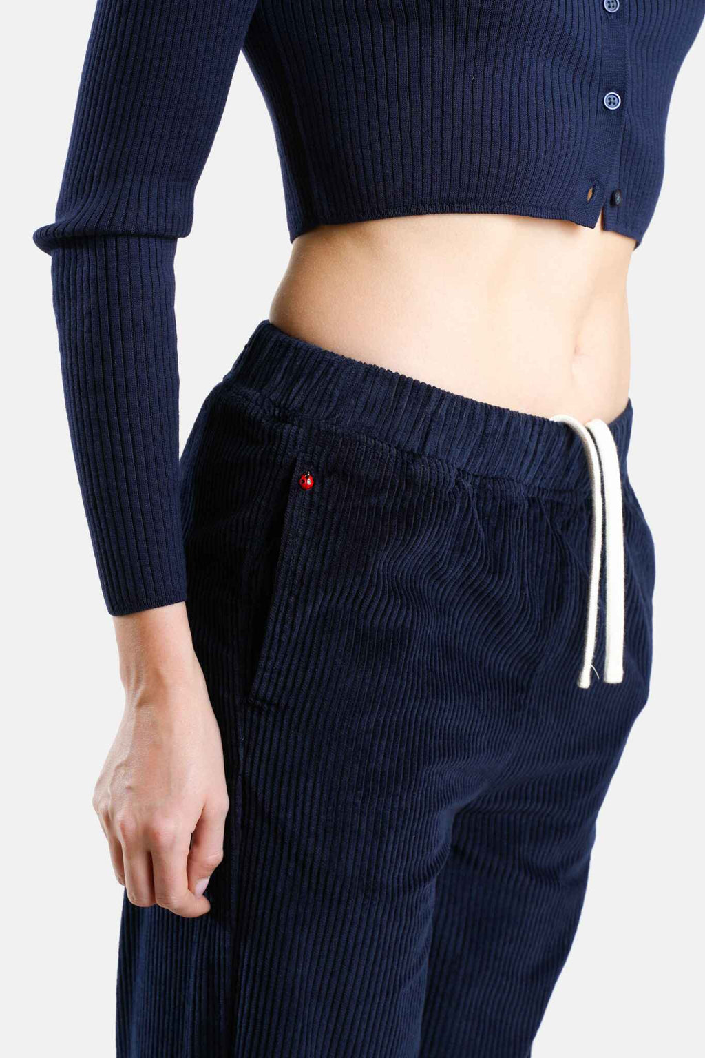 Pantalon Mom confort Bleu marine en velours FRANCE