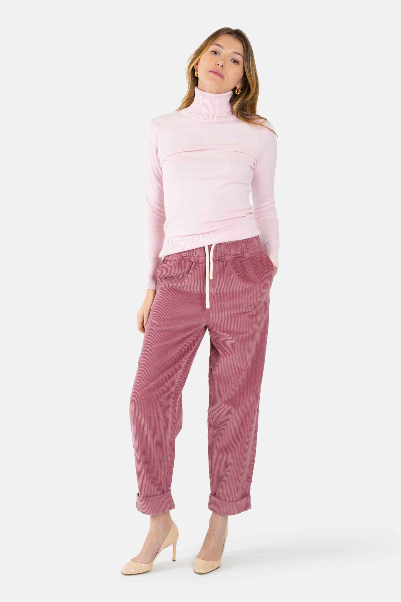 Comfortable pink velvet Mom pants FRANCE