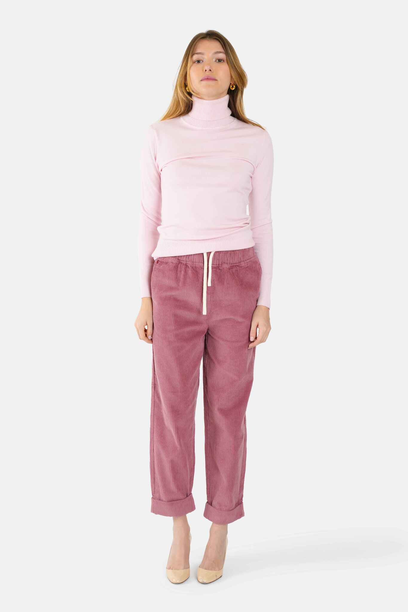 Comfortable pink velvet Mom pants FRANCE