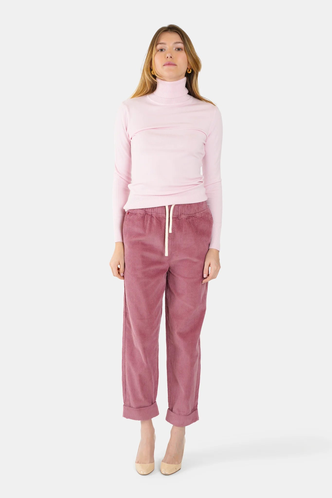 Comfortable pink velvet Mom pants FRANCE