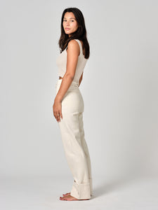 PEARL greige straight jeans with cuffs