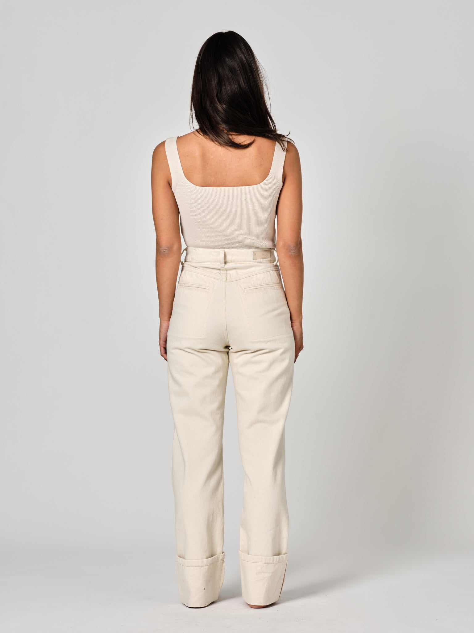 PEARL greige straight jeans with cuffs