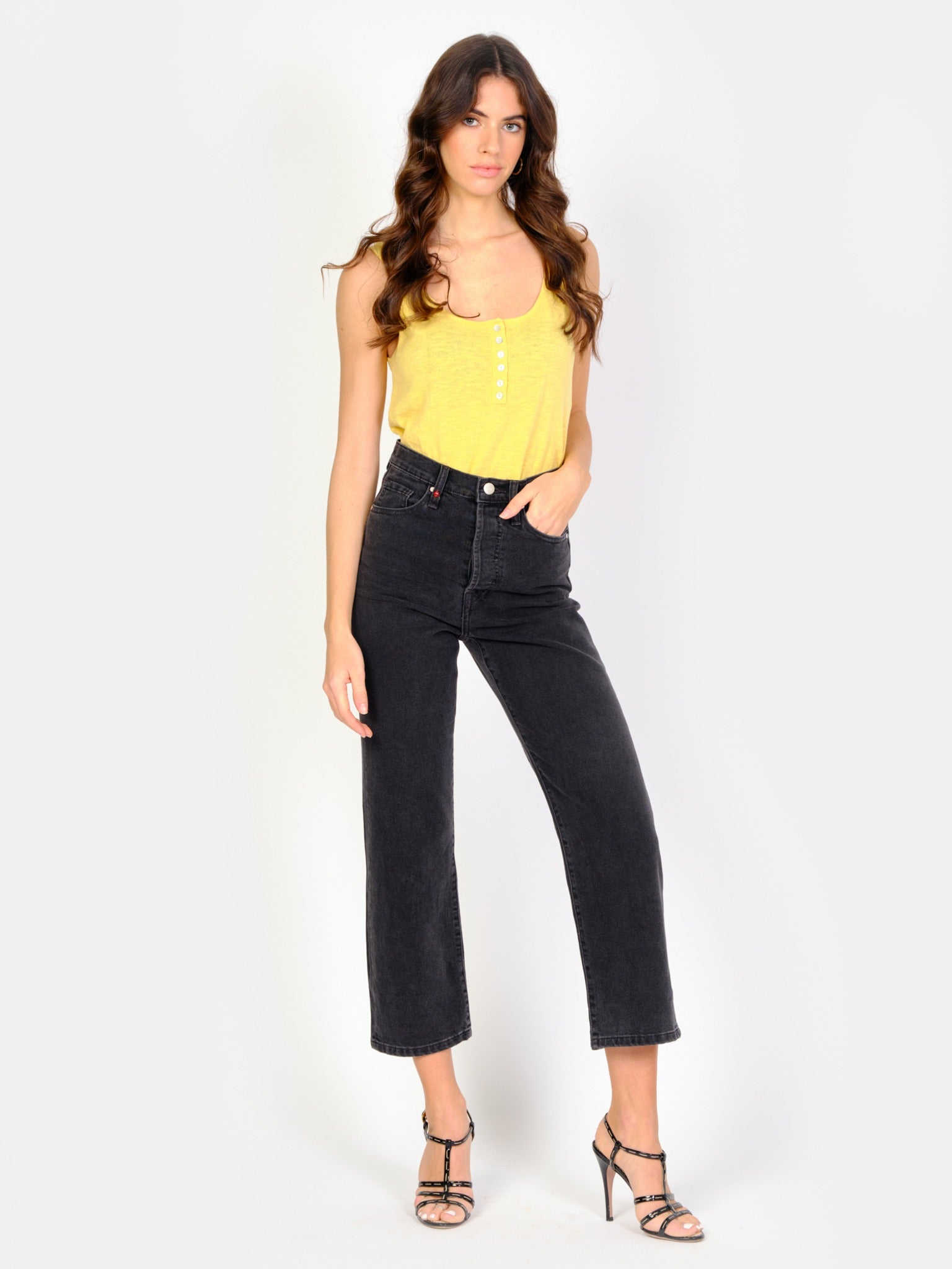 POLA black cropped straight jeans