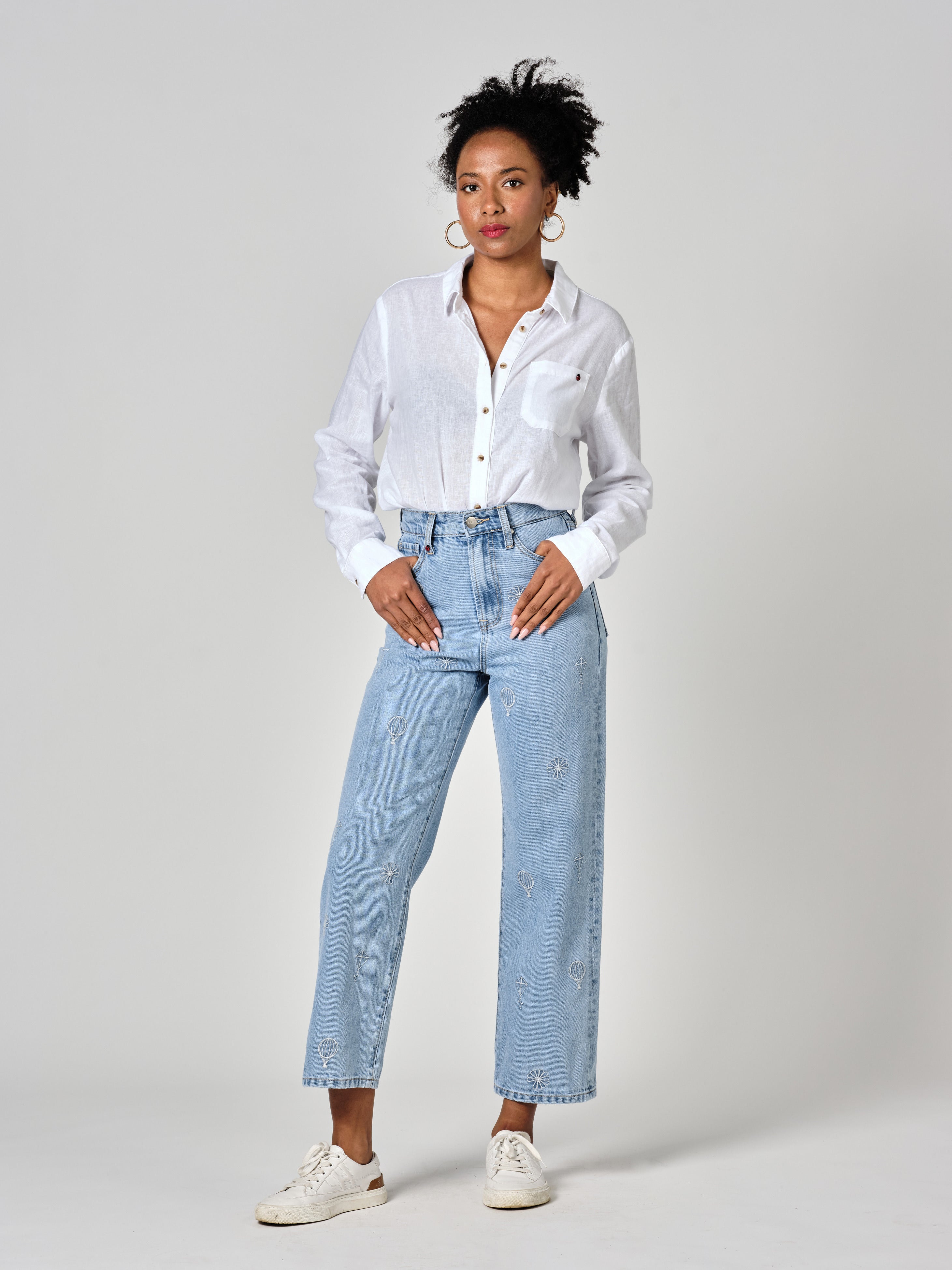 POLA EMBRO blue cropped straight jeans