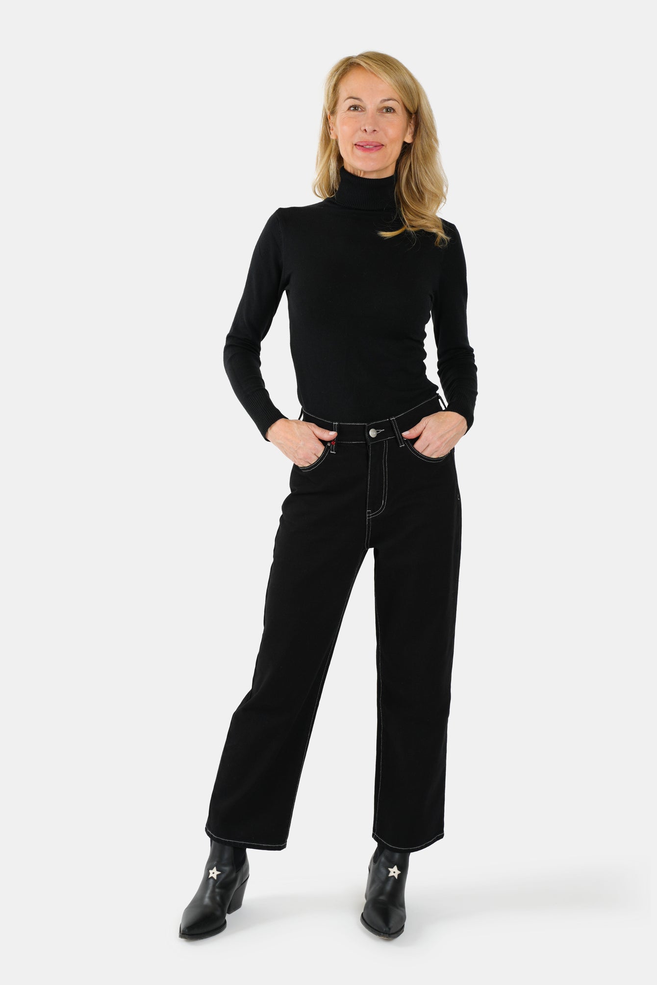 POLA black cropped straight jeans