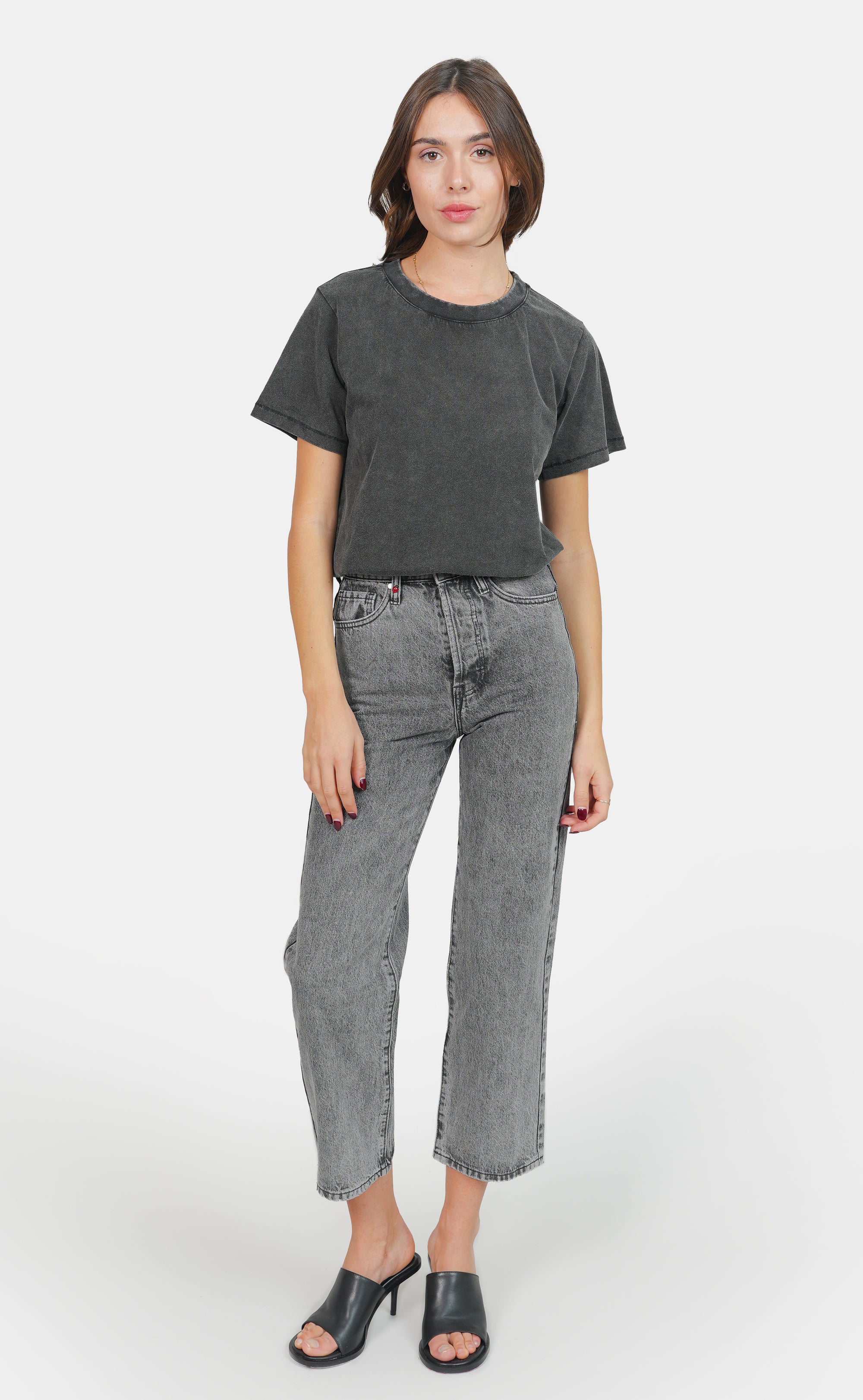 POLA gray cropped straight jeans