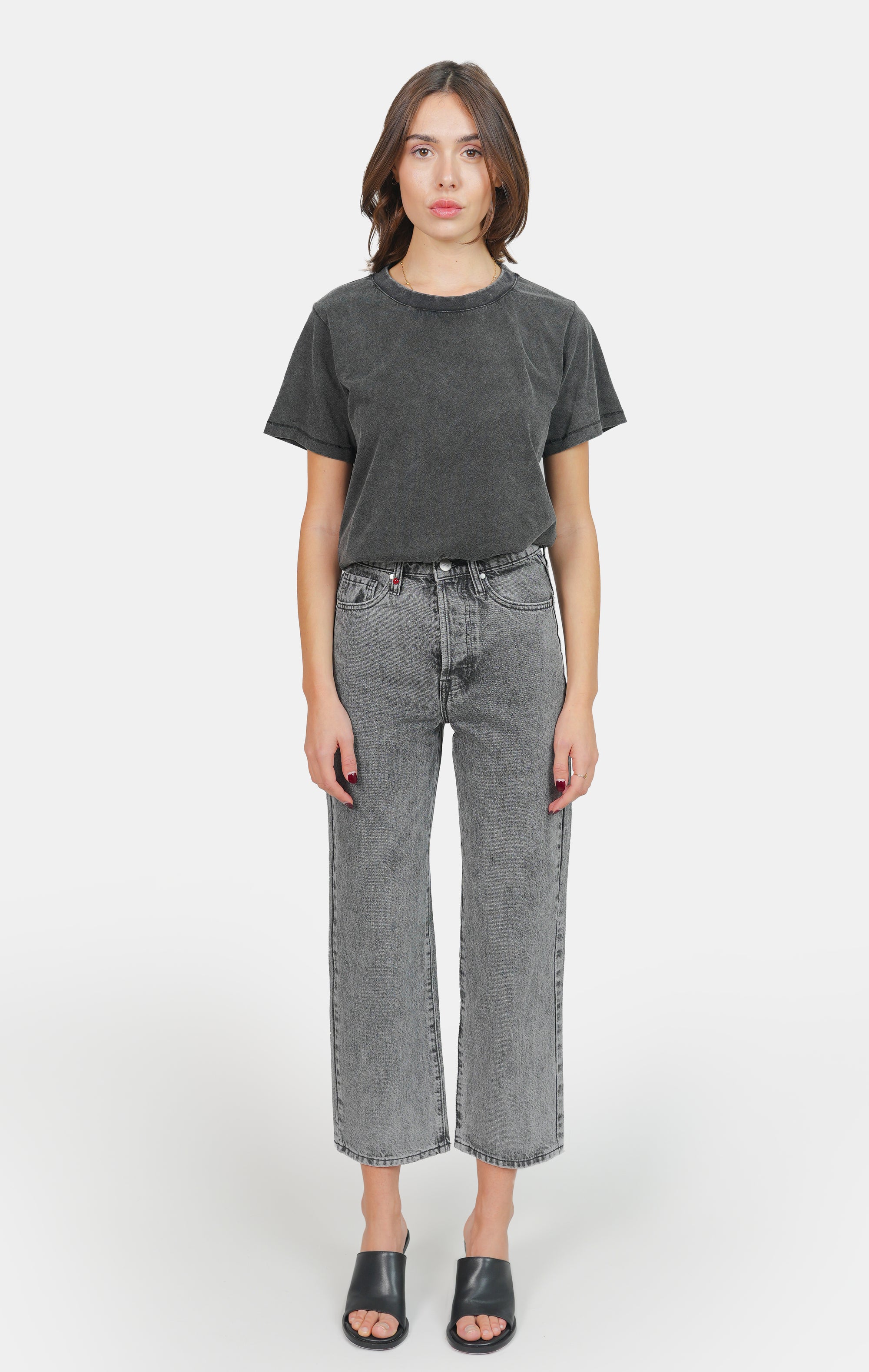 POLA gray cropped straight jeans