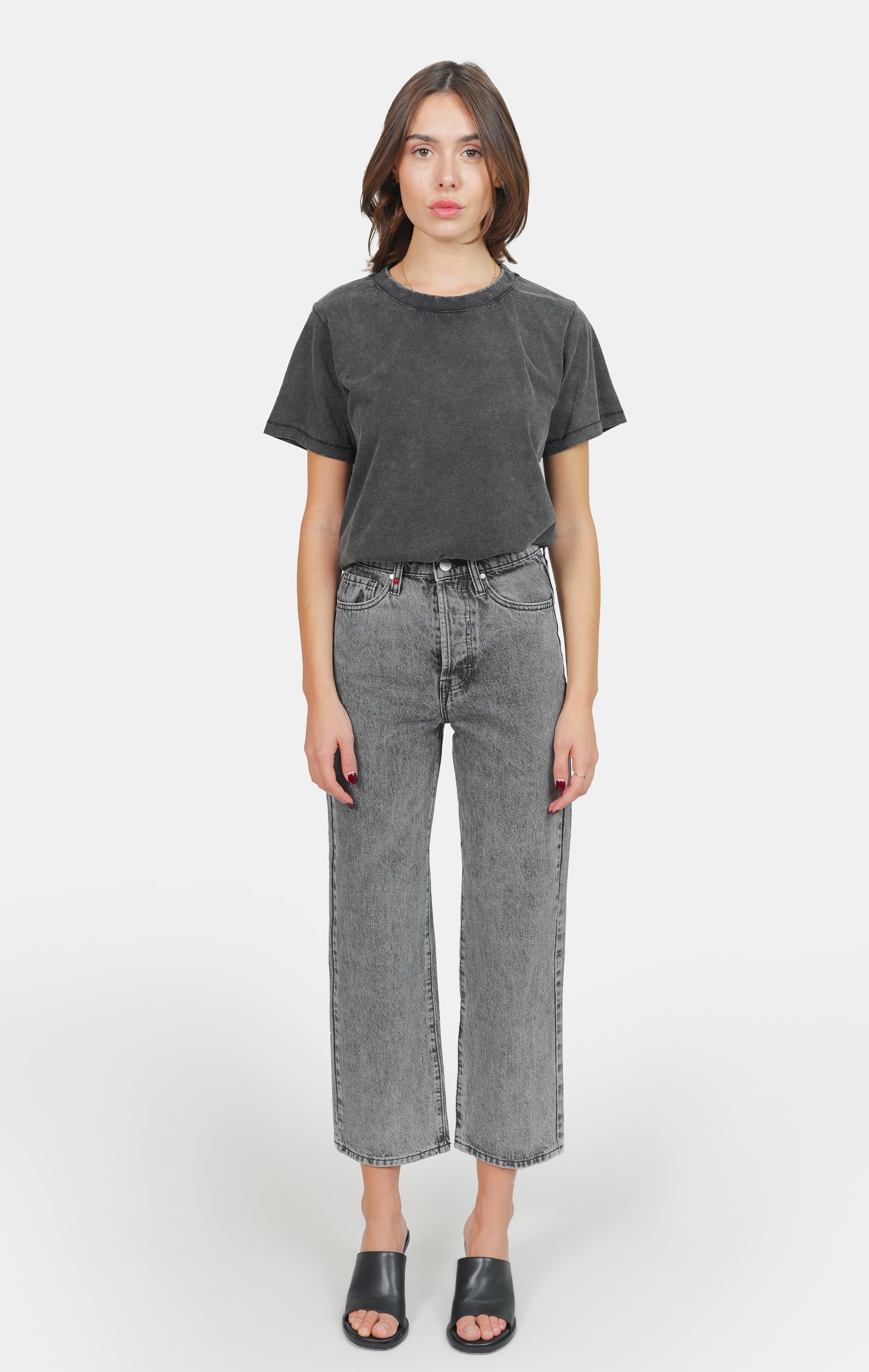 POLA gray cropped straight jeans