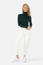 POLLY white velvet slim mom pants
