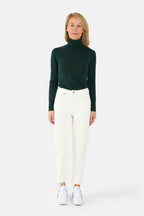 POLLY white velvet slim mom pants