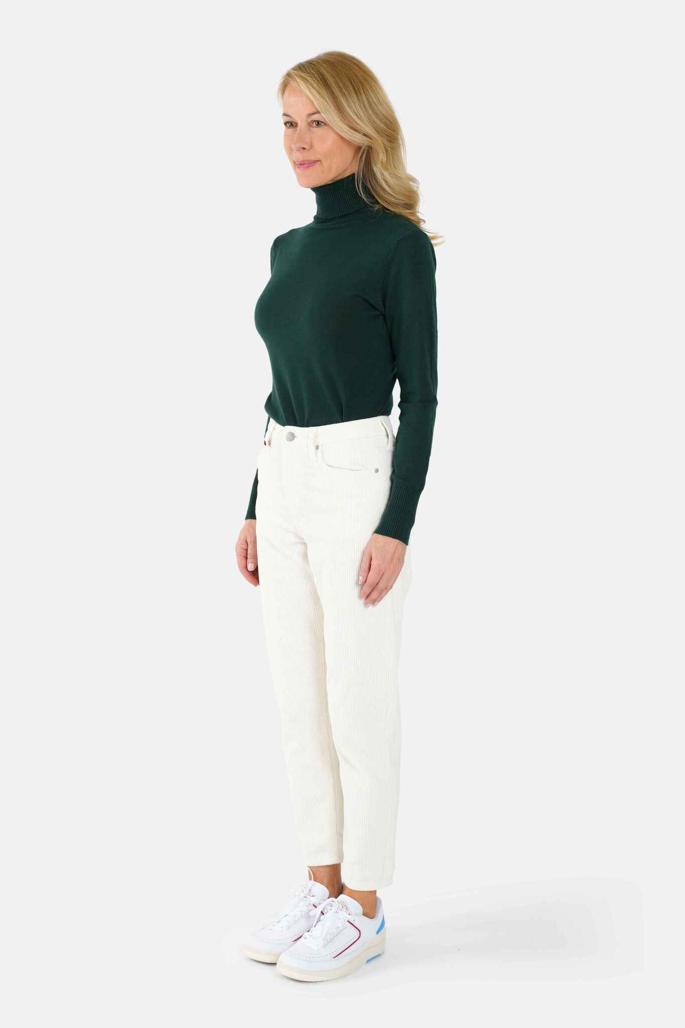 POLLY white velvet slim mom pants