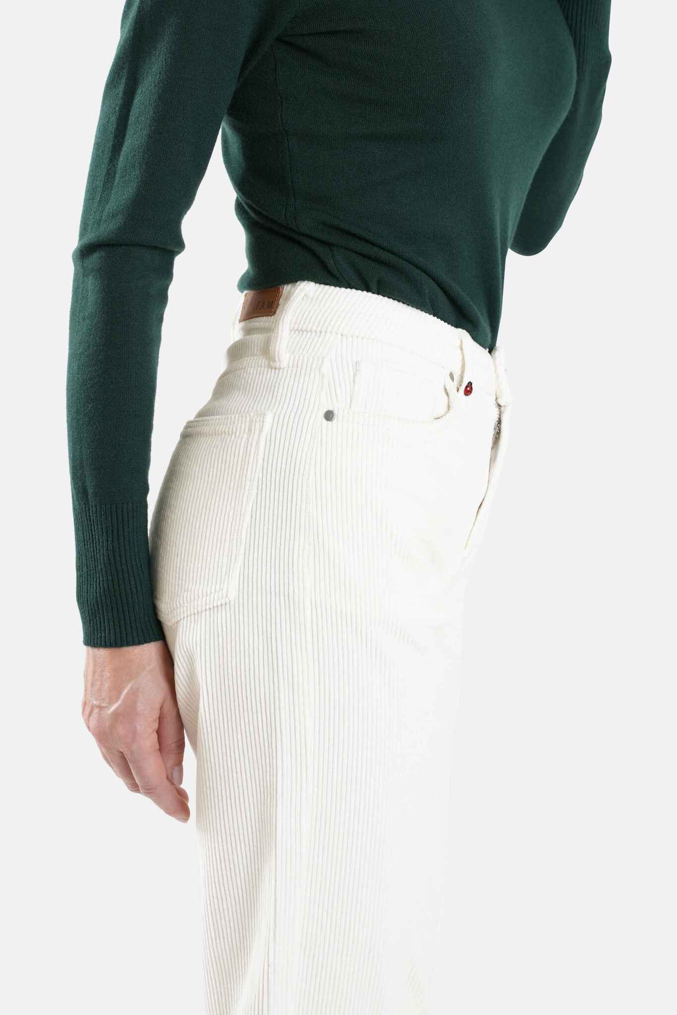 POLLY white velvet slim mom pants