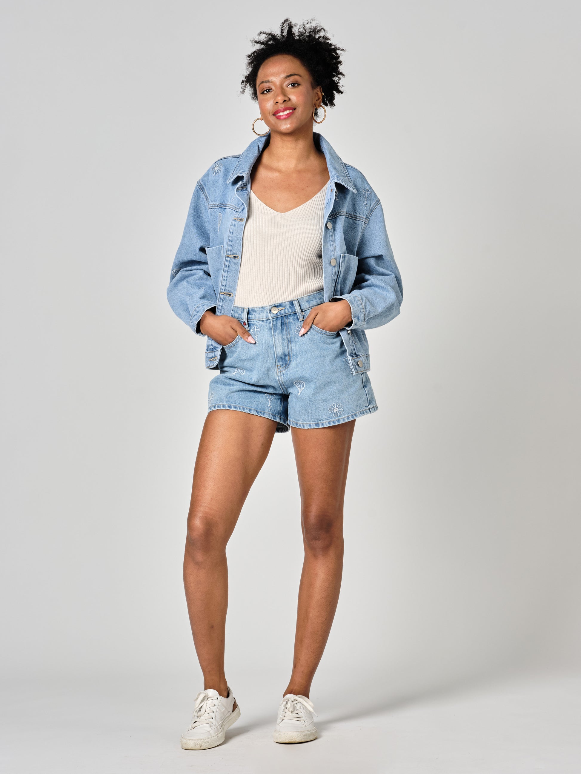VICKY EMBRO blue denim oversized jacket
