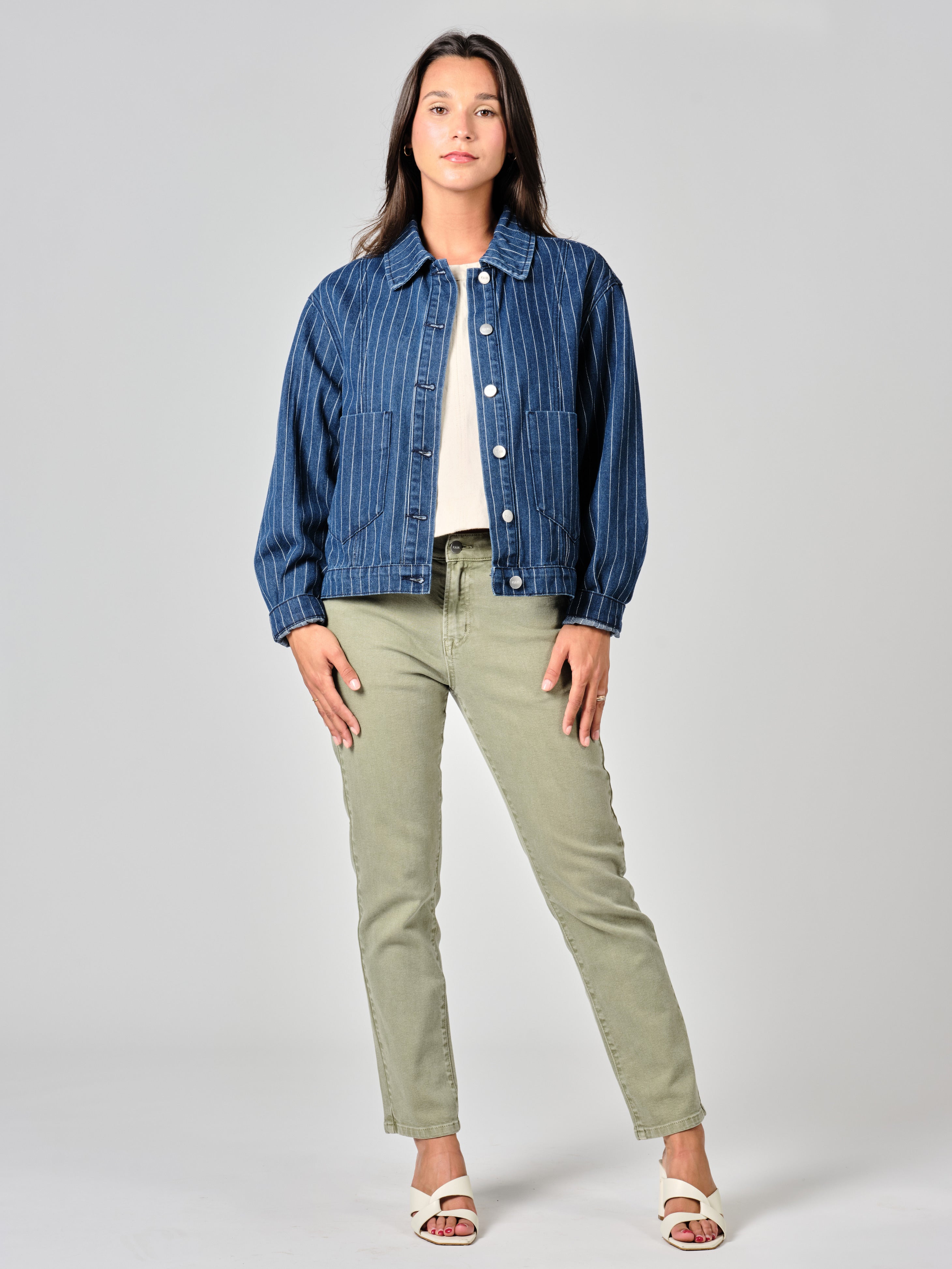 VICKY STRIPE oversized denim jacket