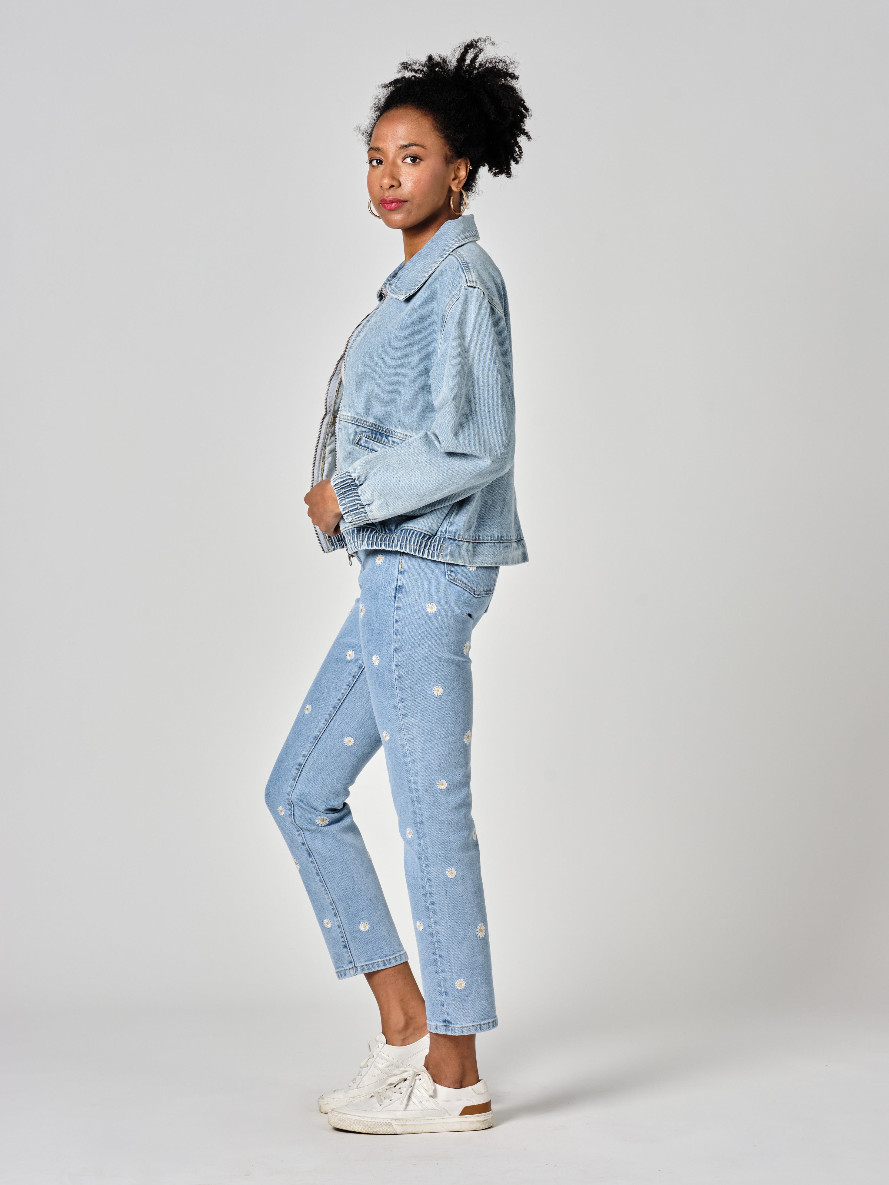 VICKY oversized blue denim jacket with zip