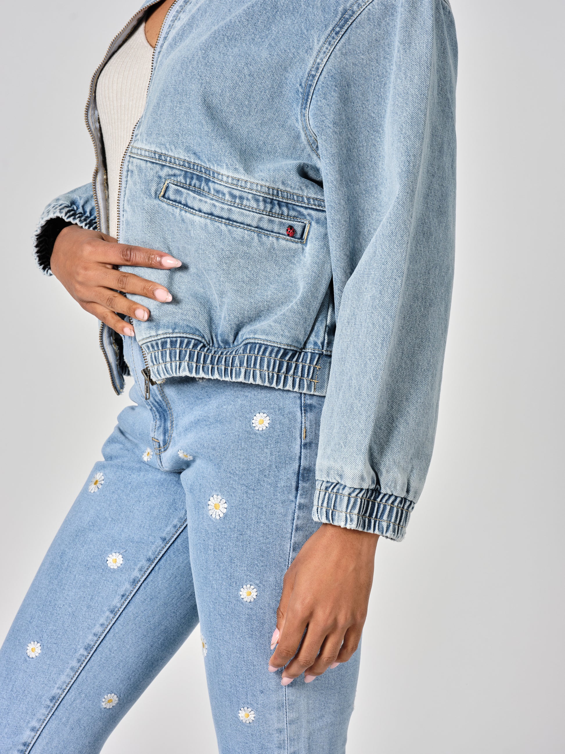 VICKY oversized blue denim jacket with zip