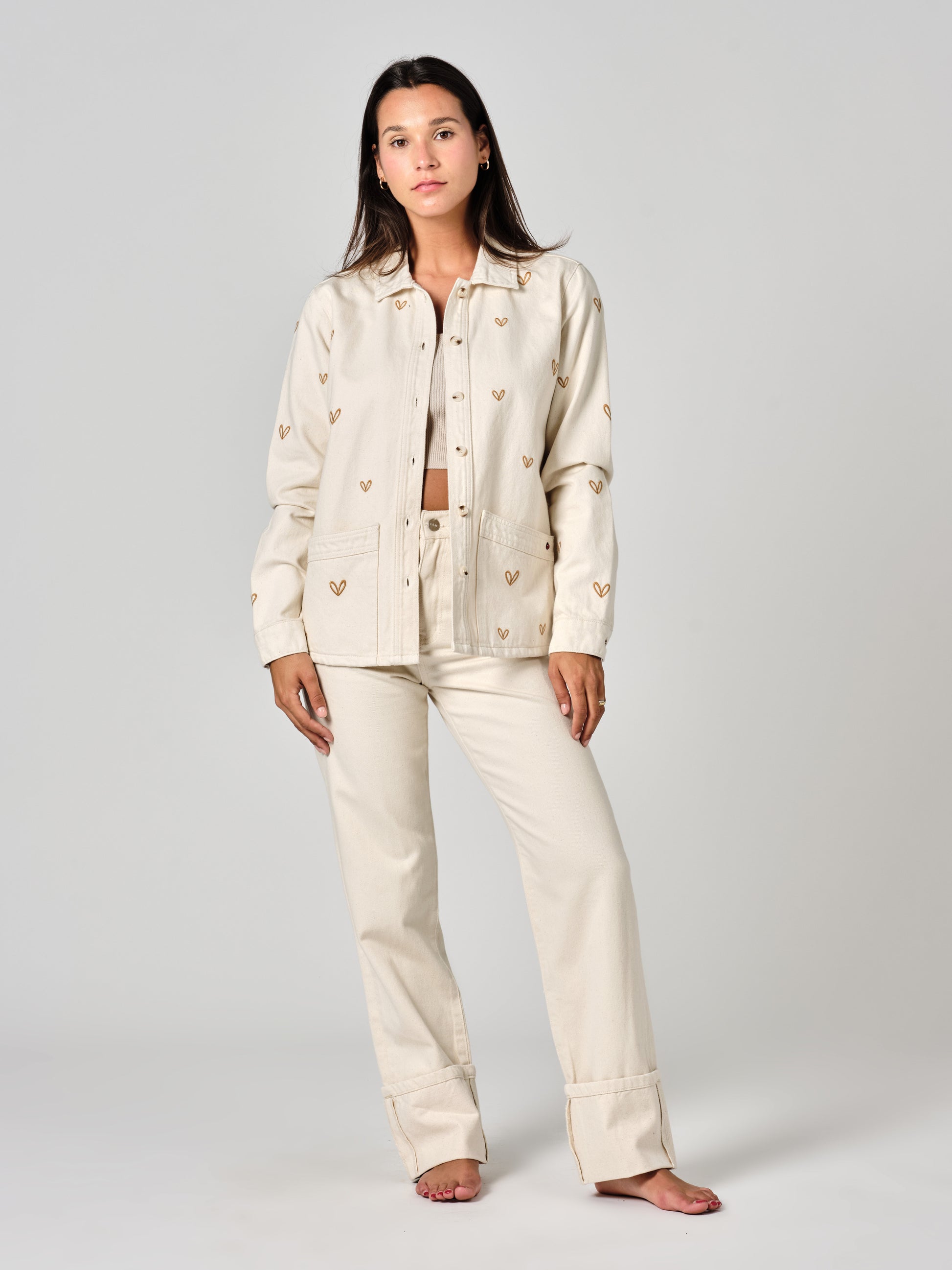 Veste en jean greige VIVIAN EMBRO HEART