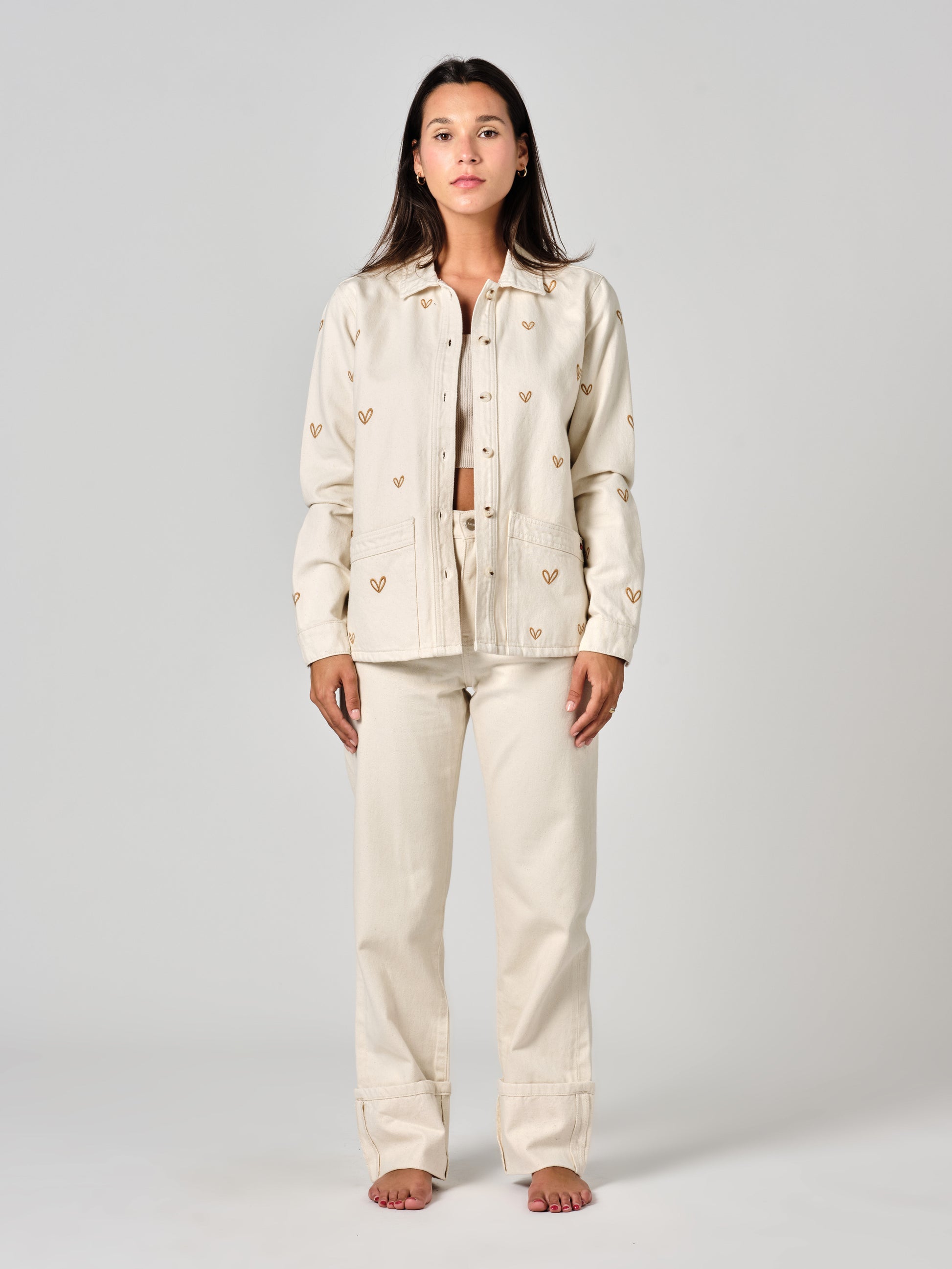 Veste en jean greige VIVIAN EMBRO HEART