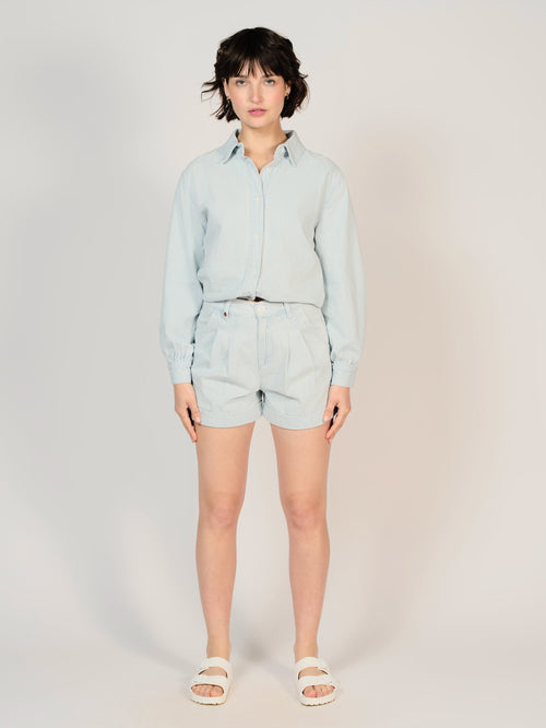 Short à pinces bleu AMELIA STRIPE en 100% Coton
