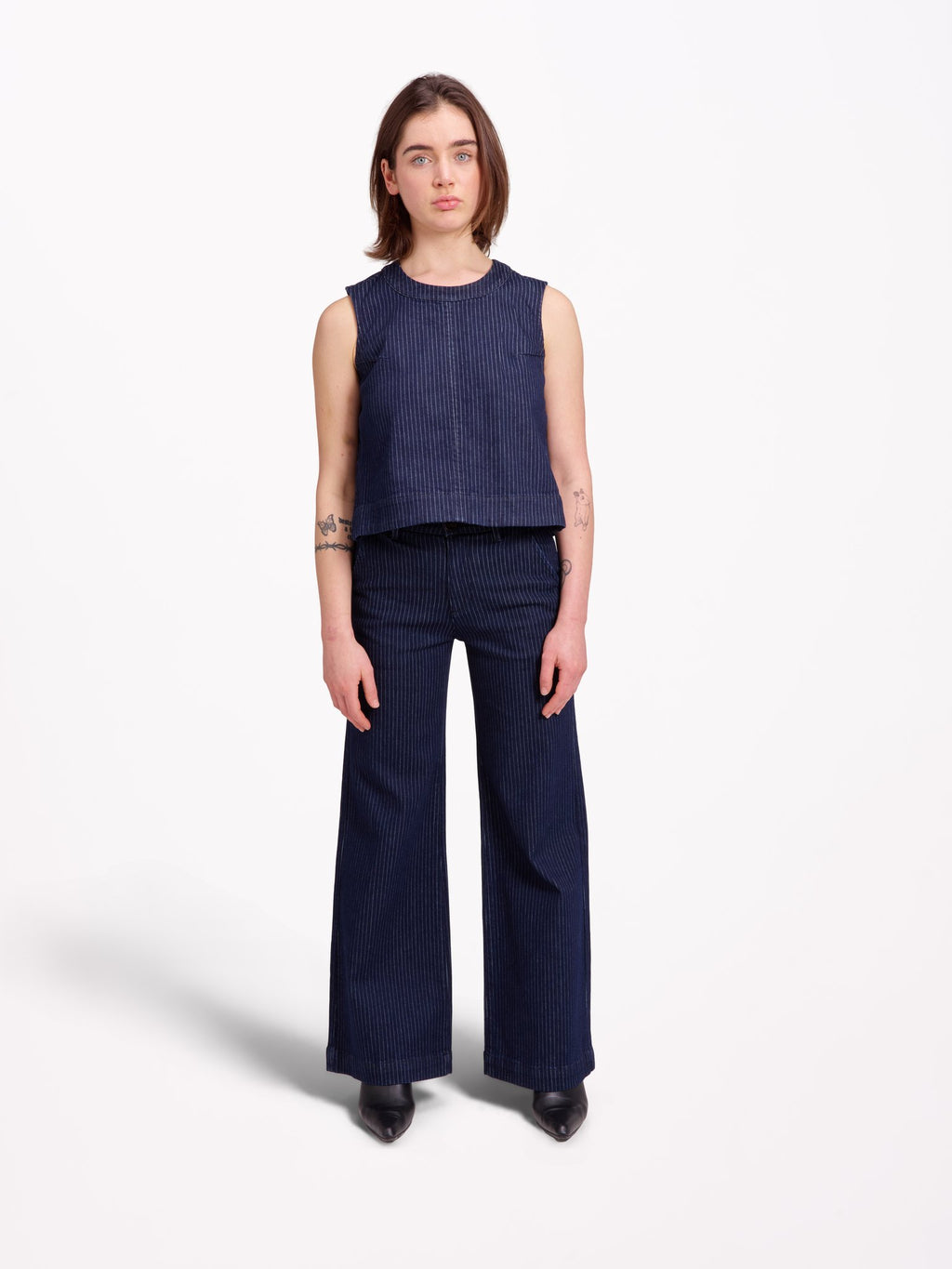 Jean évasé taille haute marine FRANCINE STRIPE