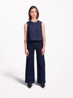 Jean évasé taille haute marine FRANCINE STRIPE