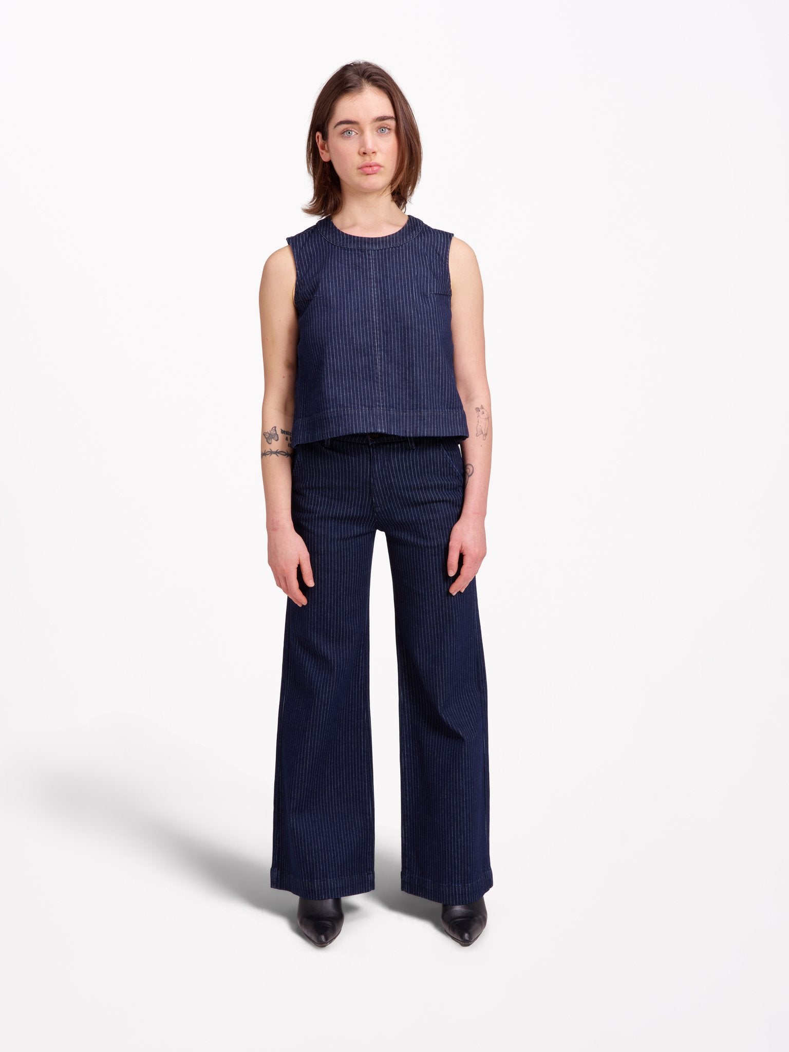 Jean évasé taille haute marine FRANCINE STRIPE