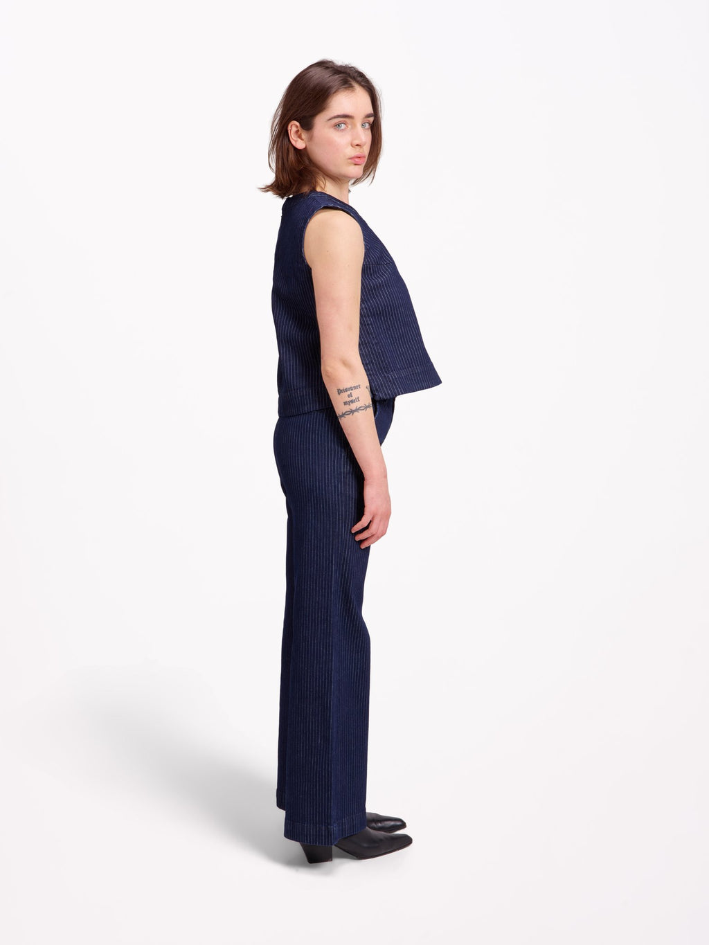 Jean évasé taille haute marine FRANCINE STRIPE