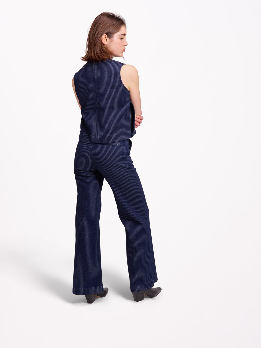 Jean évasé taille haute marine FRANCINE STRIPE
