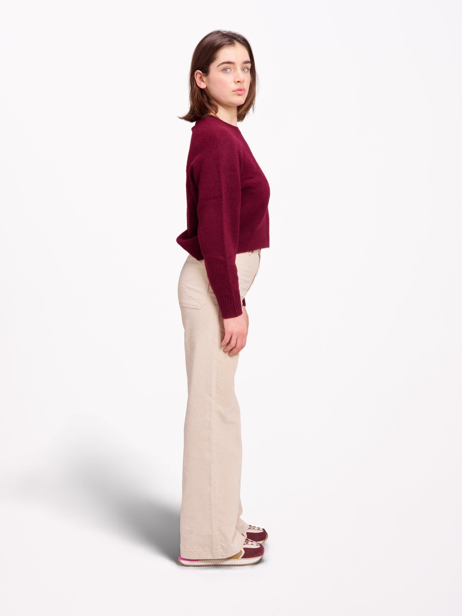 Pantalon évasé en velours ras FAUVE