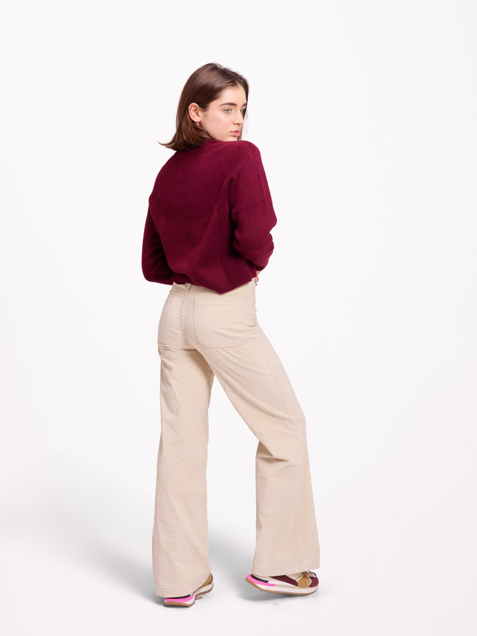 Pantalon évasé en velours ras FAUVE