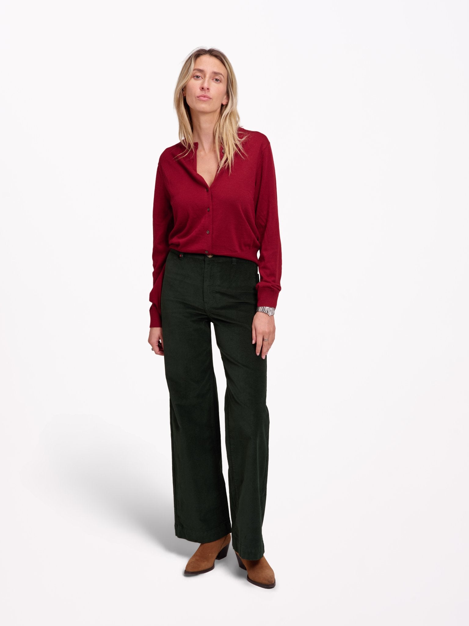 Pantalon évasé en velours ras FAUVE