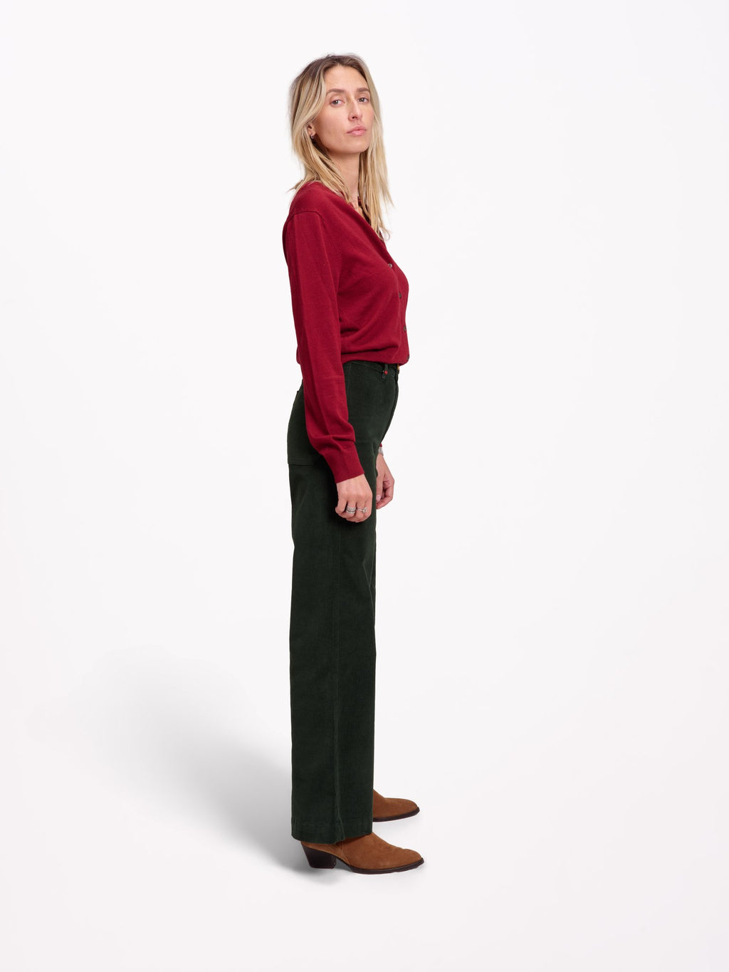 Pantalon évasé en velours ras FAUVE