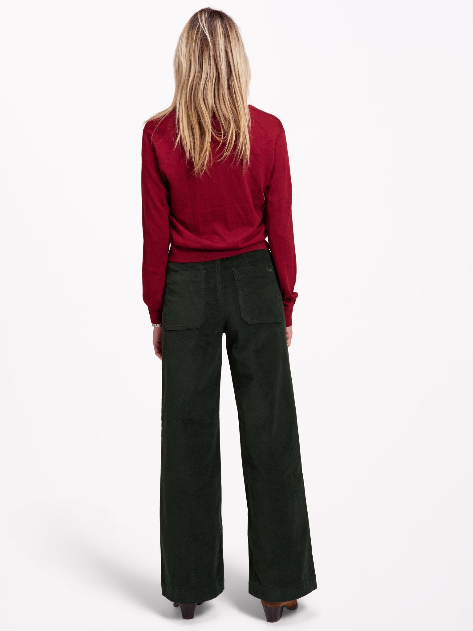 Pantalon évasé en velours ras FAUVE
