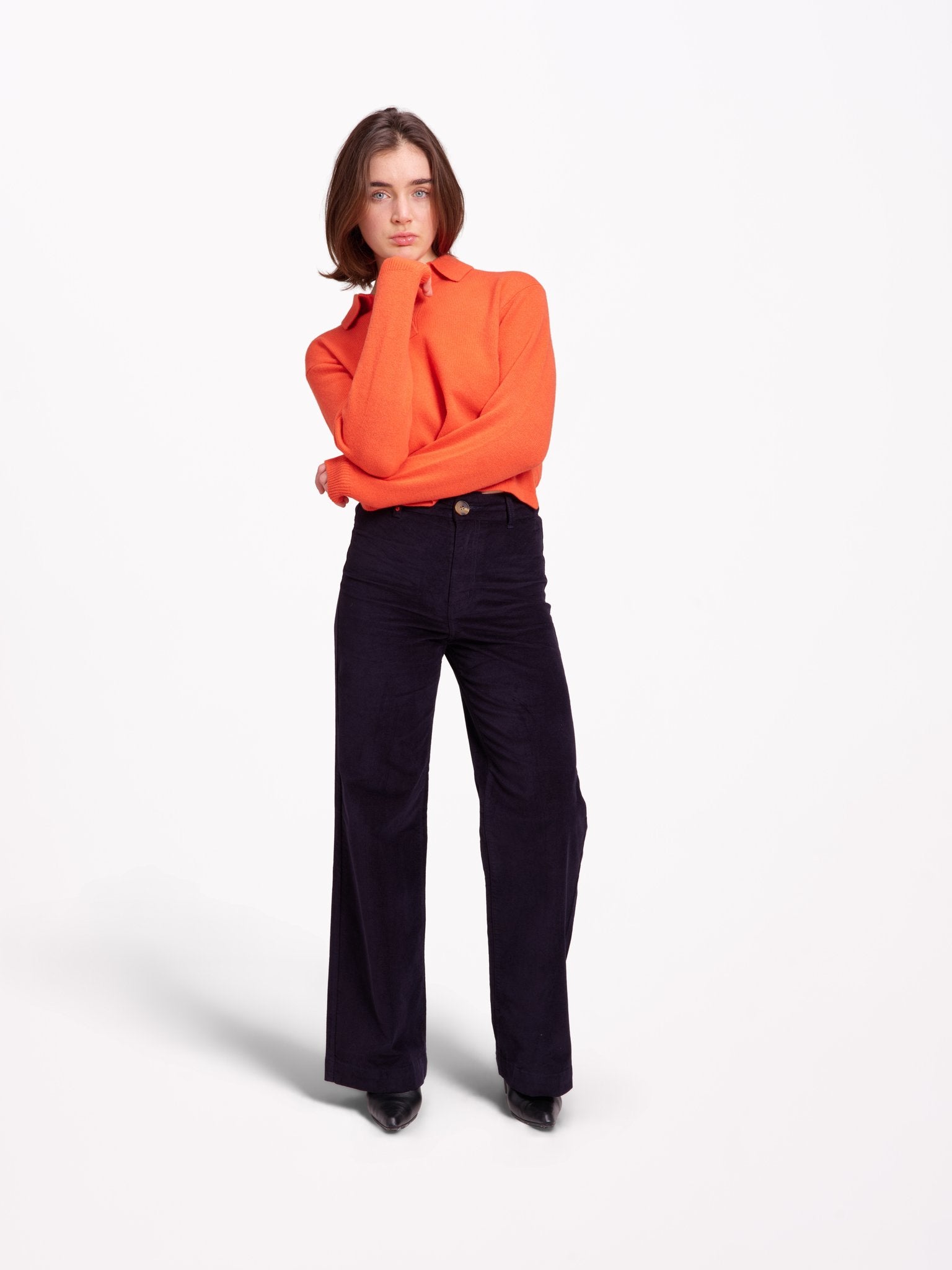 Pantalon évasé en velours ras FAUVE