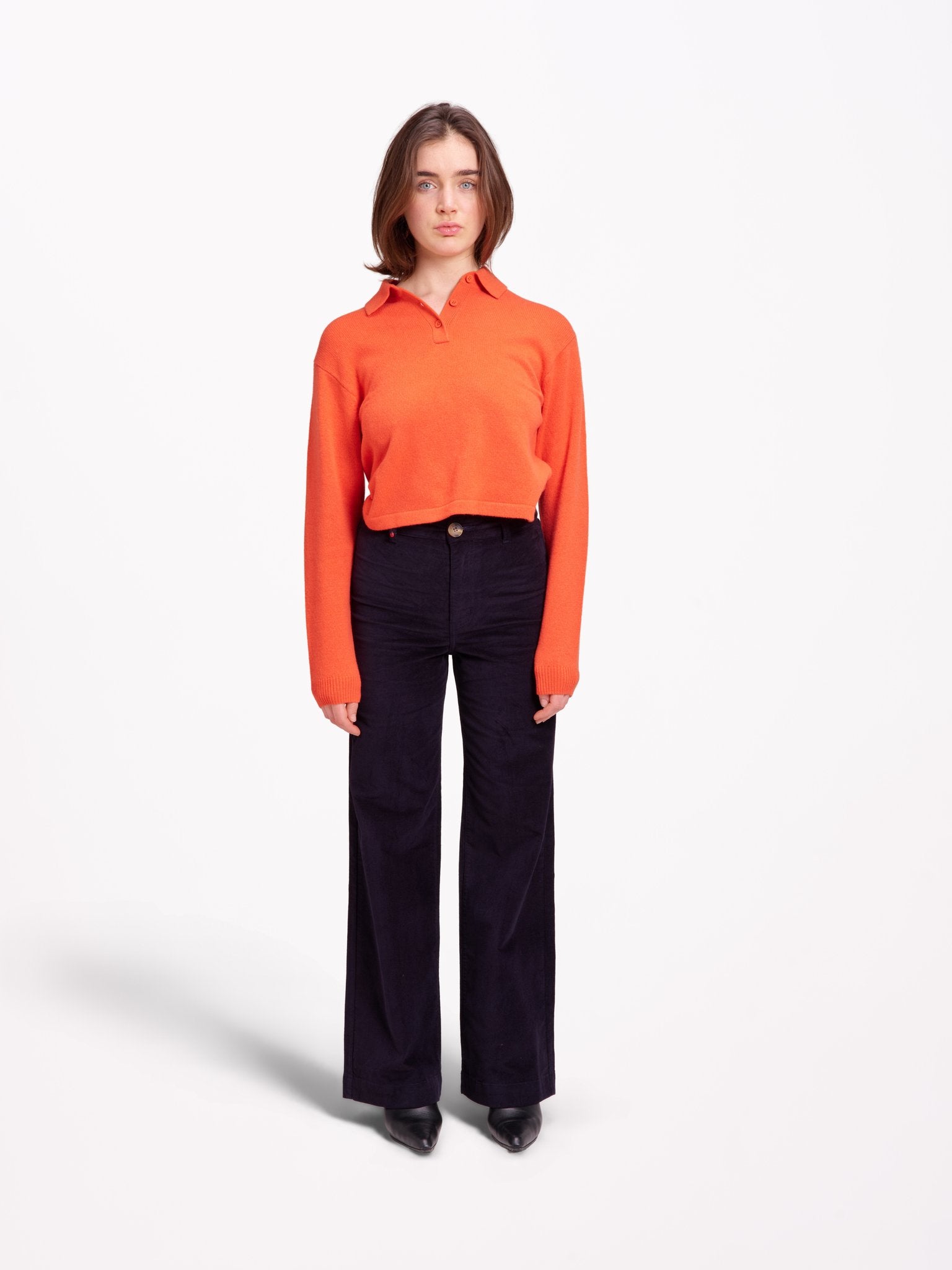 Pantalon évasé en velours ras FAUVE