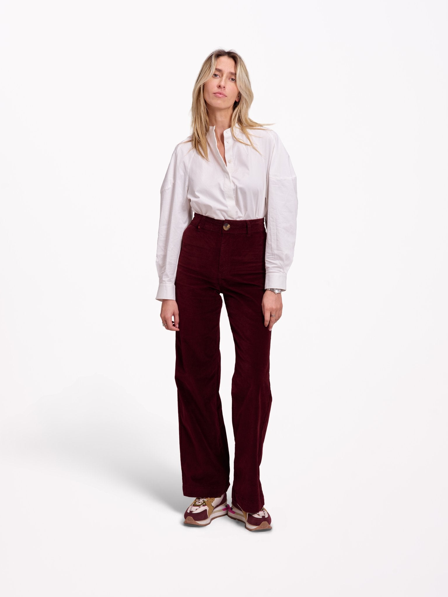 Pantalon évasé en velours ras FAUVE