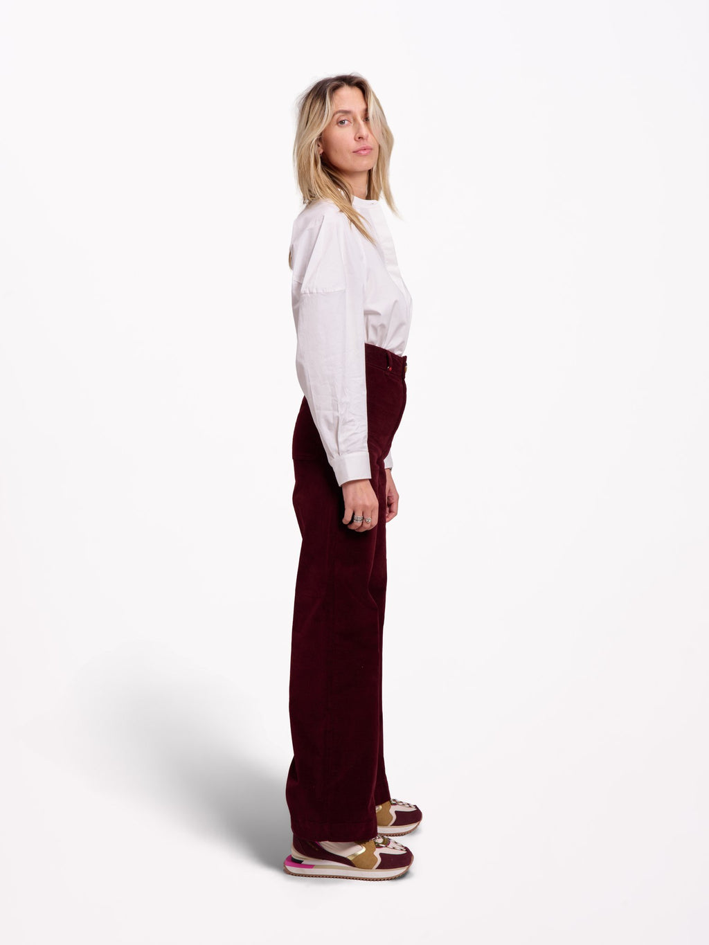 Pantalon évasé en velours ras FAUVE