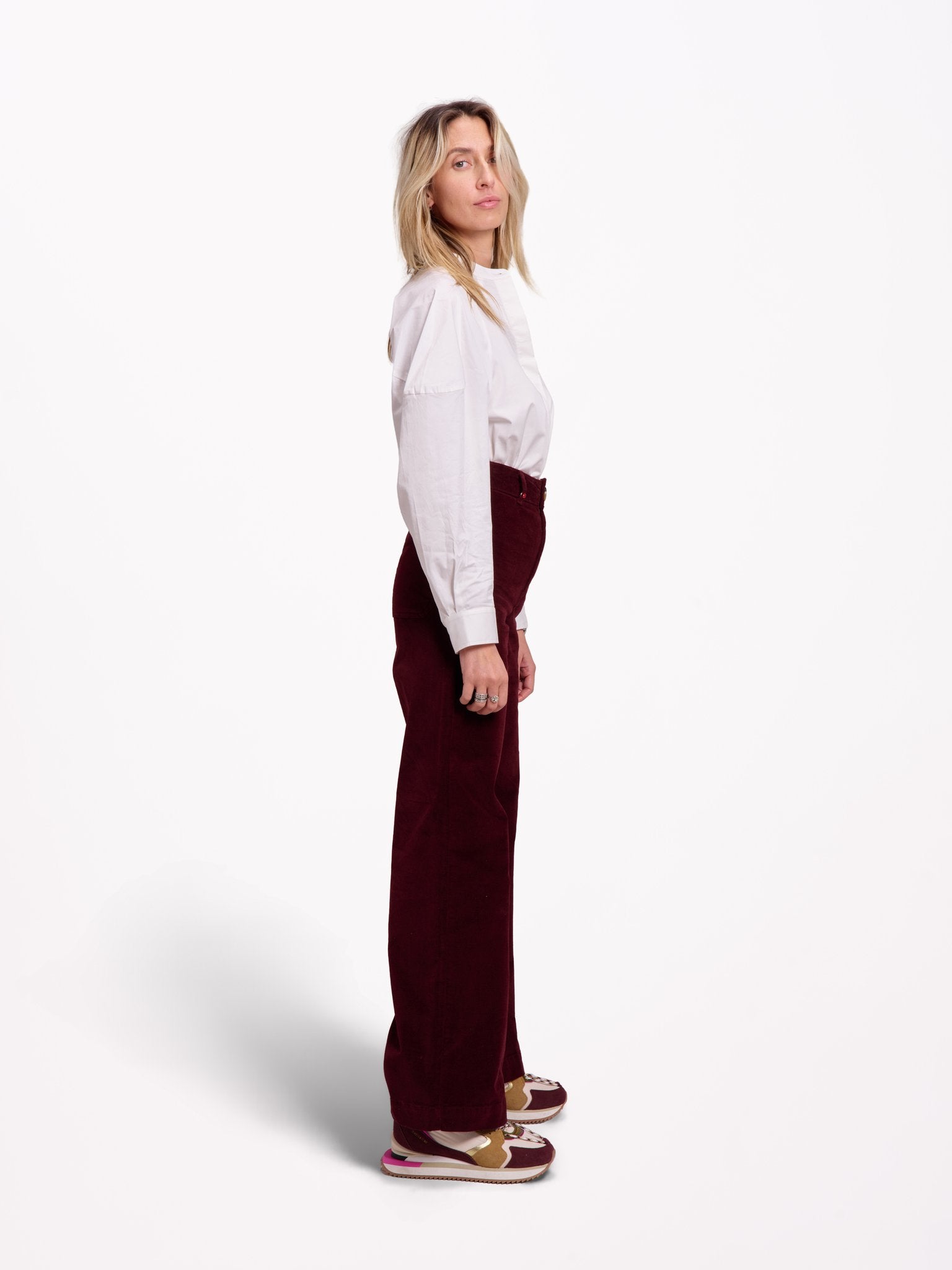 Pantalon évasé en velours ras FAUVE