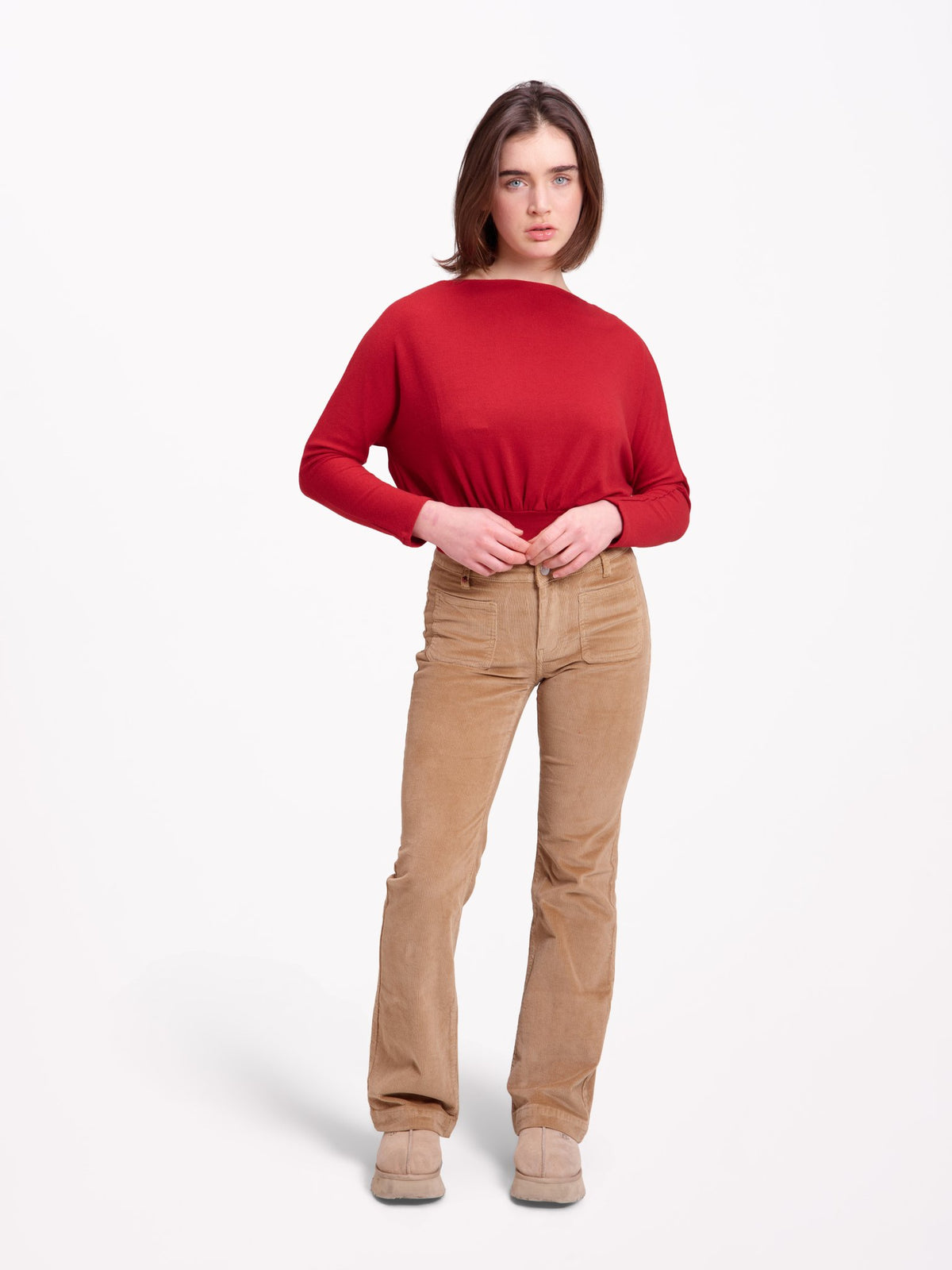 BELLA Mid-Rise Bootcut Velvet Trousers