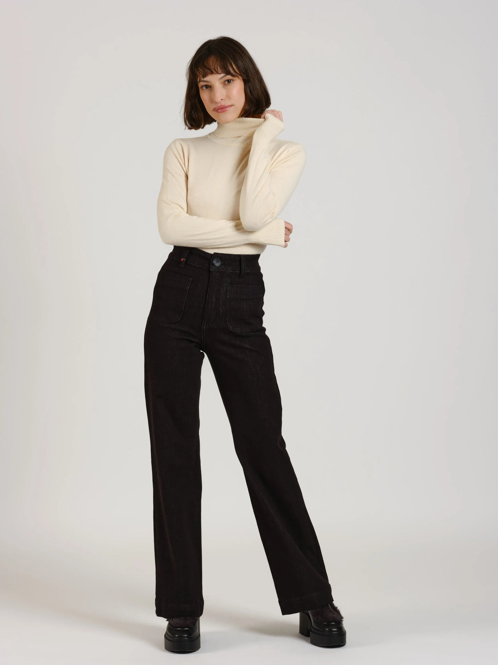 Jean évasé taille haute FAUVE