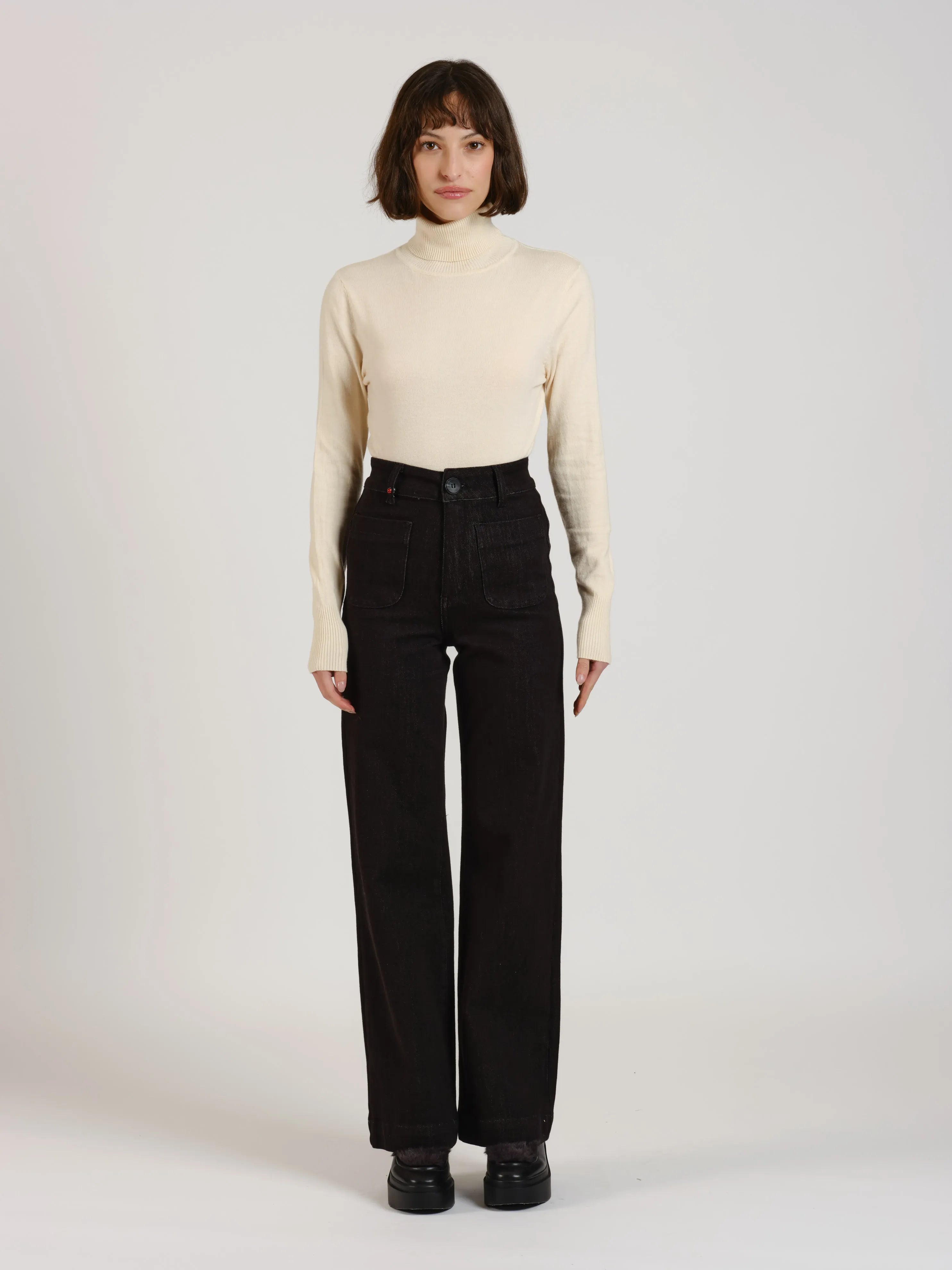 Jean évasé taille haute FAUVE