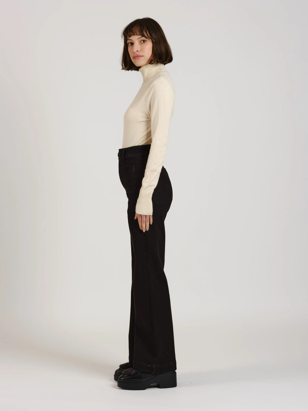 Jean évasé taille haute FAUVE