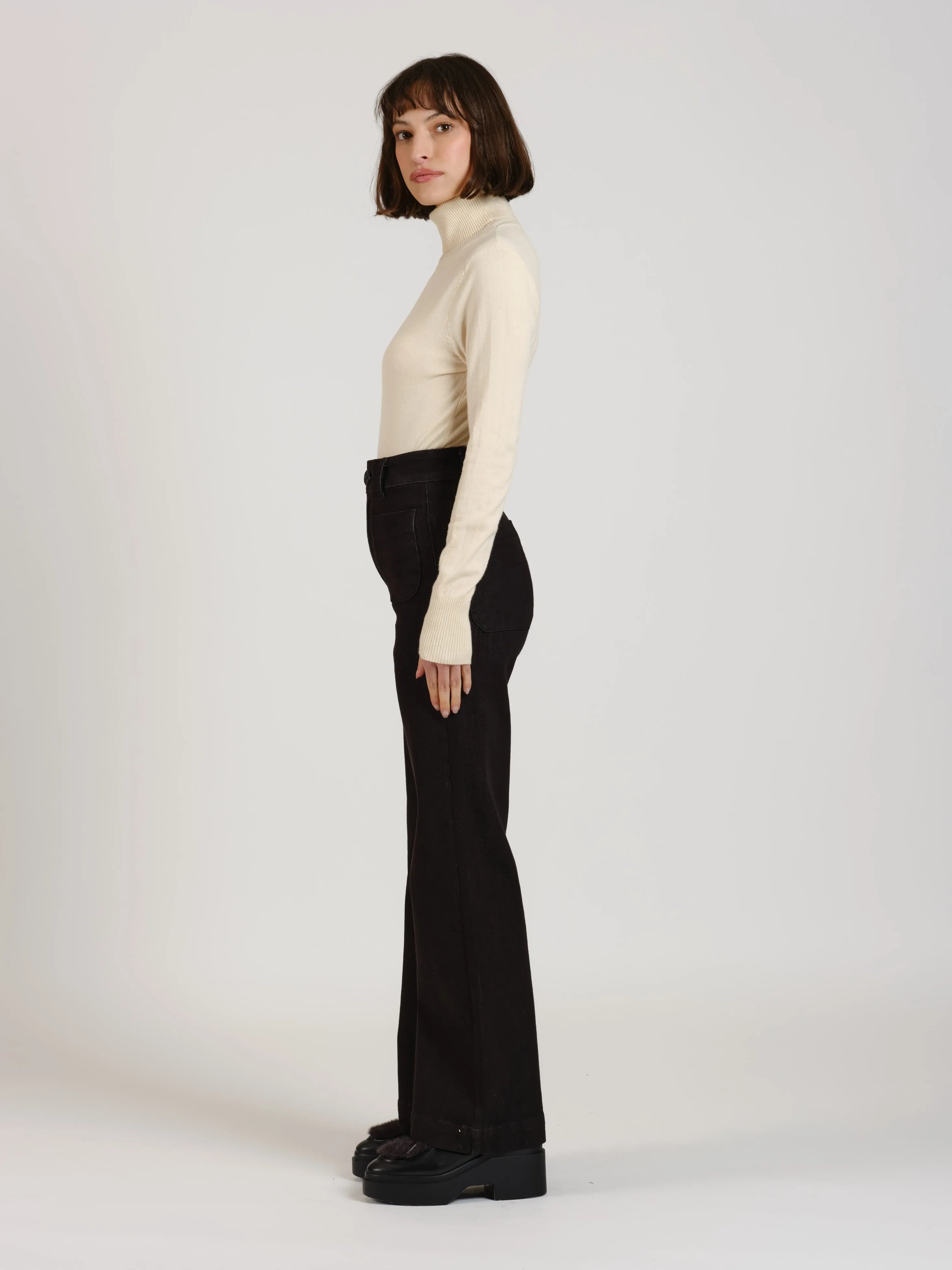 Jean évasé taille haute FAUVE