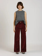 Pantalon évasé taille haute en velours FAUVE